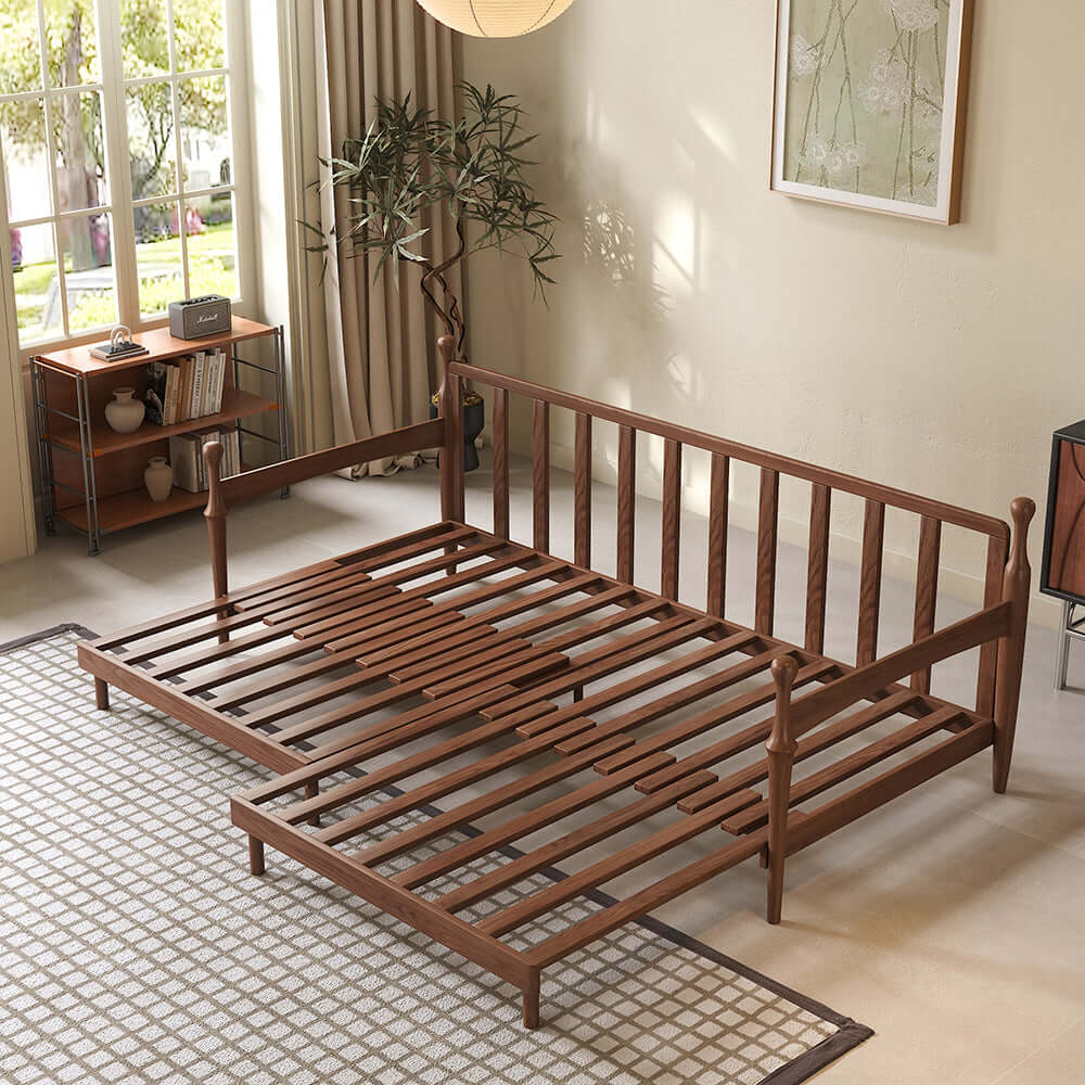 Hompkin Solid Wood Convertible Sofa Bed – Mid-Century Japandi Modular Sleeper