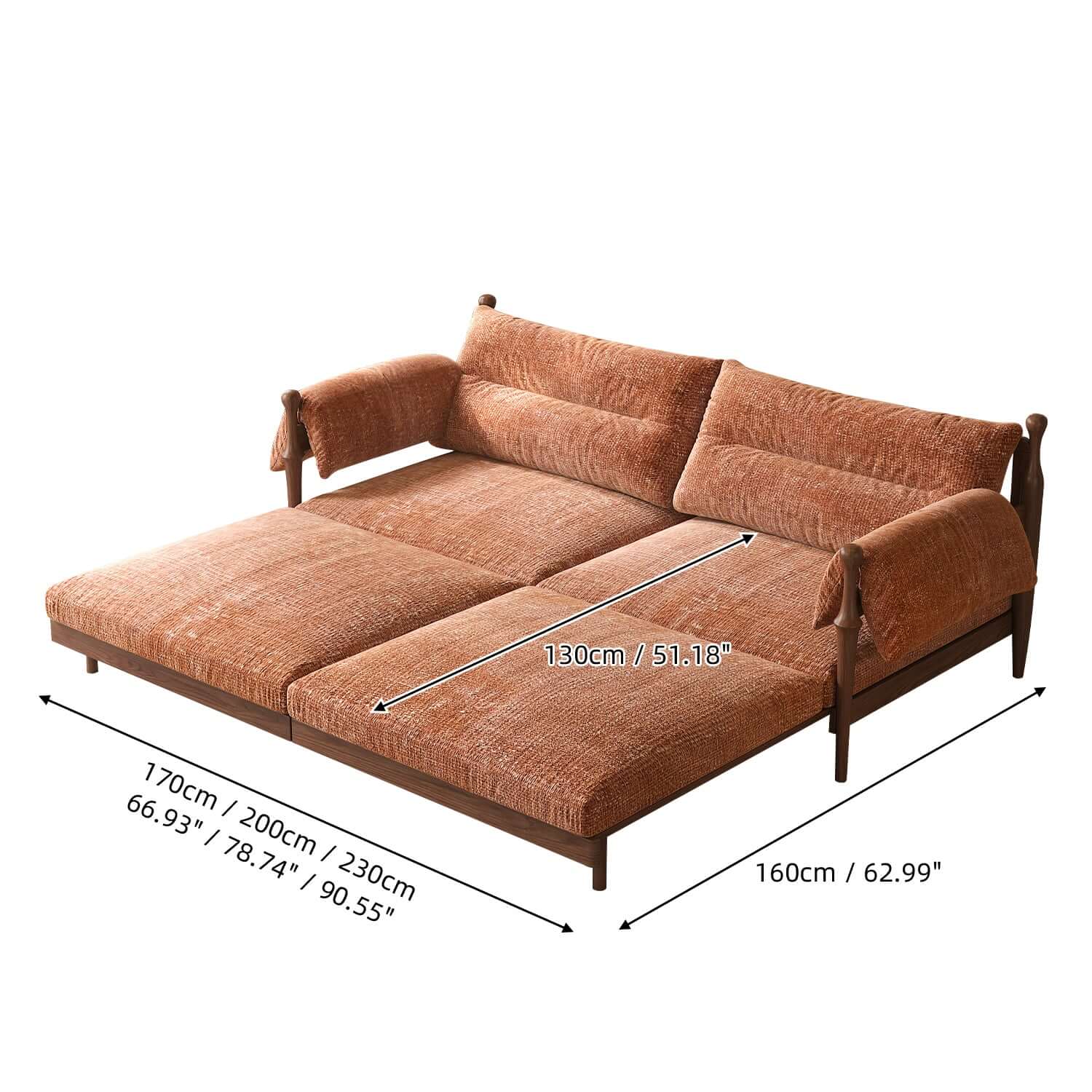 Hompkin Solid Wood Convertible Sofa Bed – Mid-Century Japandi Modular Sleeper