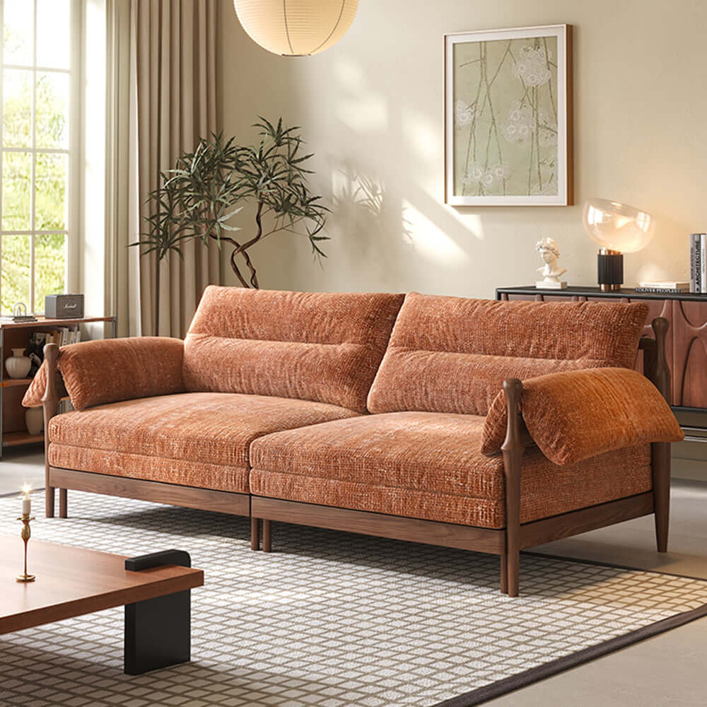 Hompkin Solid Wood Convertible Sofa Bed – Mid-Century Japandi Modular Sleeper