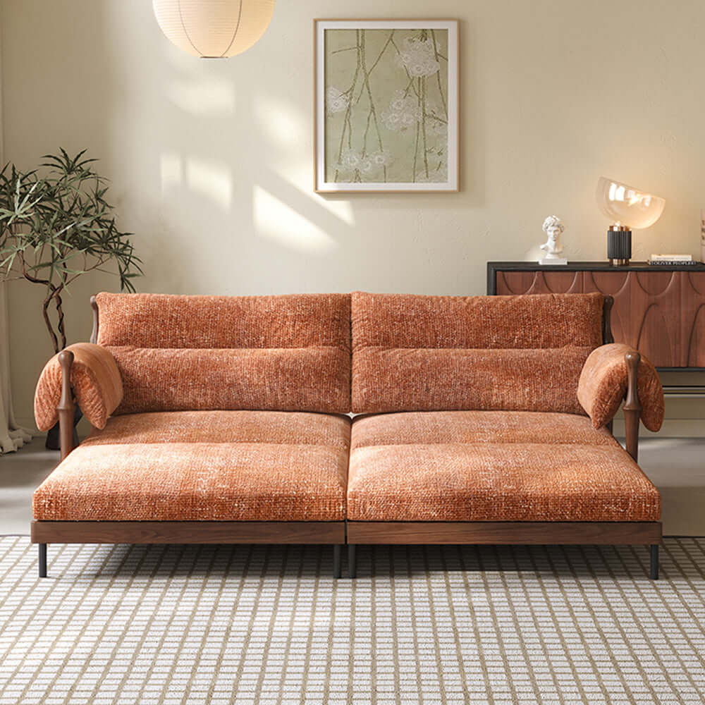 Hompkin Solid Wood Convertible Sofa Bed – Mid-Century Japandi Modular Sleeper