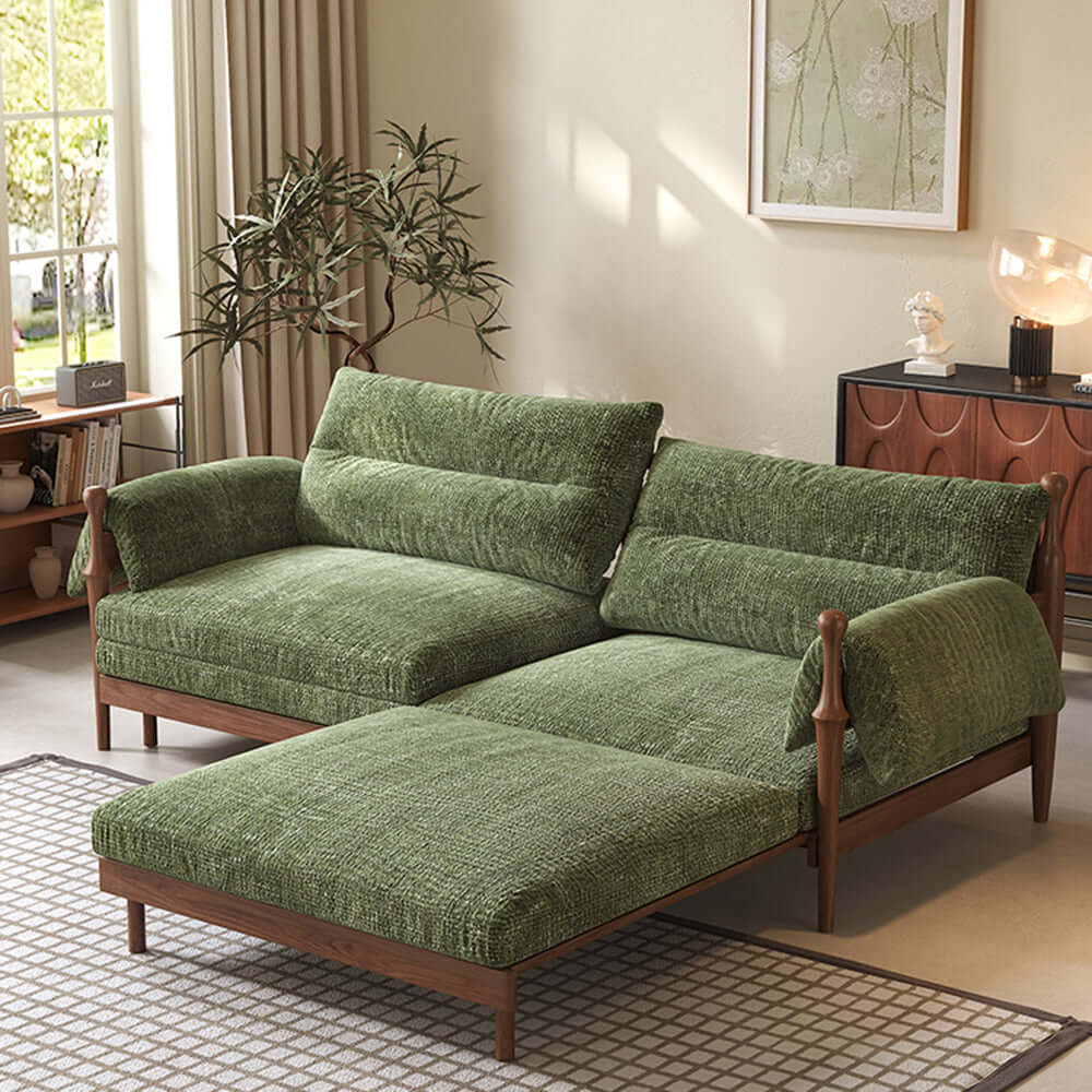 Hompkin Solid Wood Convertible Sofa Bed – Mid-Century Japandi Modular Sleeper