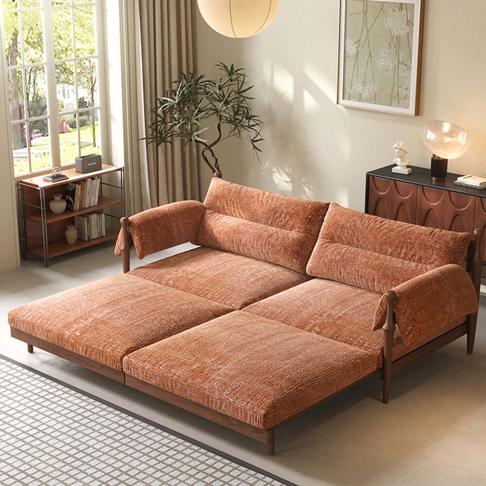 Hompkin Solid Wood Convertible Sofa Bed – Mid-Century Japandi Modular Sleeper Main Product Image