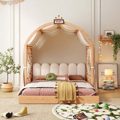 Hompkin Solid Wood Extendable Castle Bed with Canopy and Upholstered Headboard