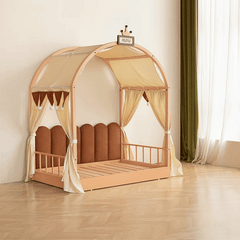 Hompkin Solid Wood Extendable Castle Bed with Canopy and Upholstered Headboard