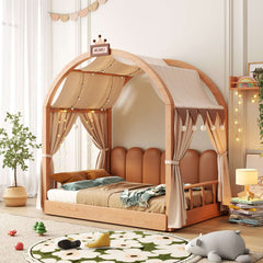 Hompkin Solid Wood Extendable Castle Bed with Canopy and Upholstered Headboard