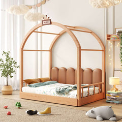 Hompkin Solid Wood Extendable Castle Bed with Canopy and Upholstered Headboard
