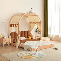 Hompkin Solid Wood Extendable Castle Bed with Canopy and Upholstered Headboard