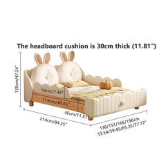 Hompkin Solid Wood Kids Bed with Rabbit Ear Headboard and Wave-Form Guardrail