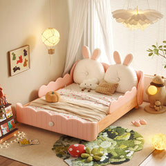 Hompkin Solid Wood Kids Bed with Rabbit Ear Headboard and Wave-Form Guardrail
