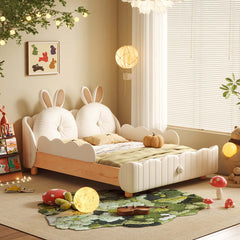 Hompkin Solid Wood Kids Bed with Rabbit Ear Headboard and Wave-Form Guardrail Main Product Image