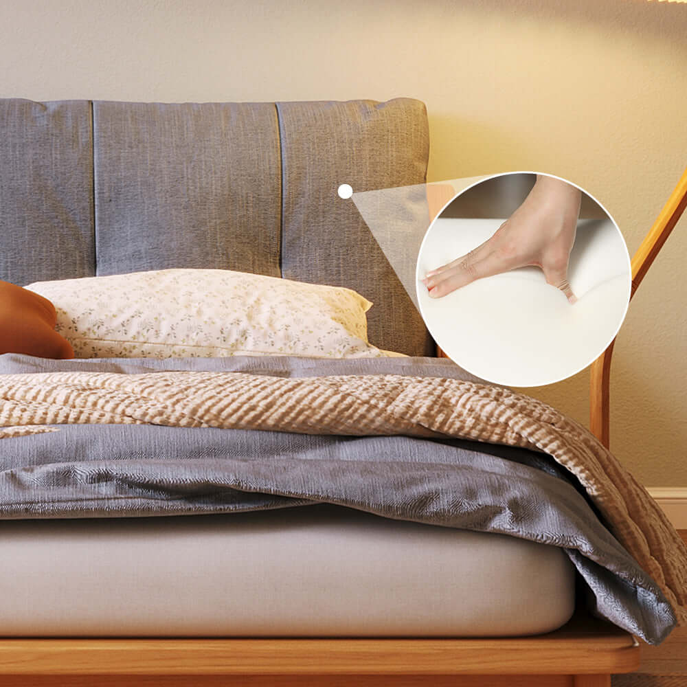 Hompkin Solid Wood Slatted Bed Frame with Tatami-Inspired Headboard