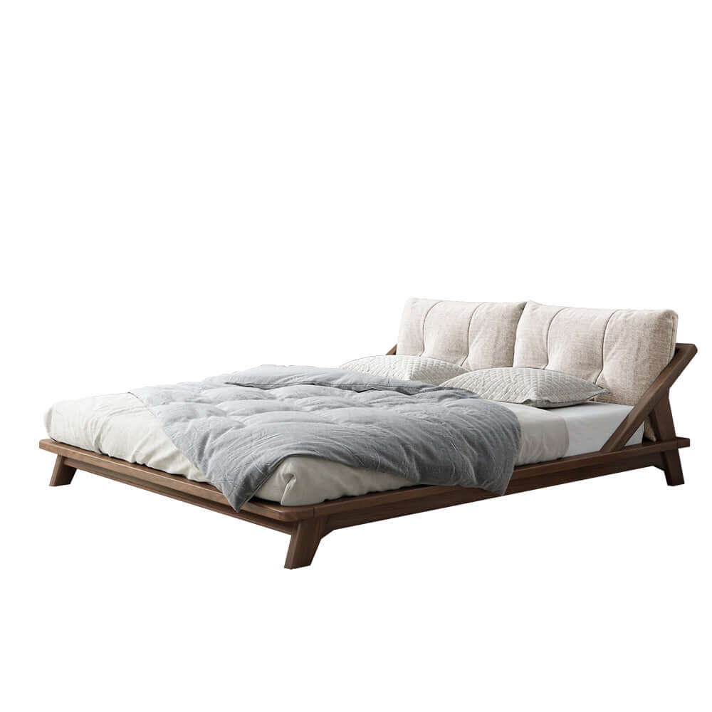 Hompkin Solid Wood Slatted Bed Frame with Tatami-Inspired Headboard