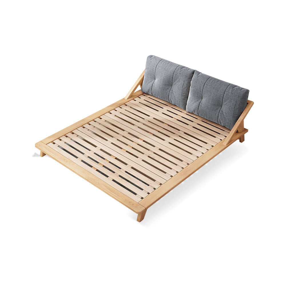 Hompkin Solid Wood Slatted Bed Frame with Tatami-Inspired Headboard
