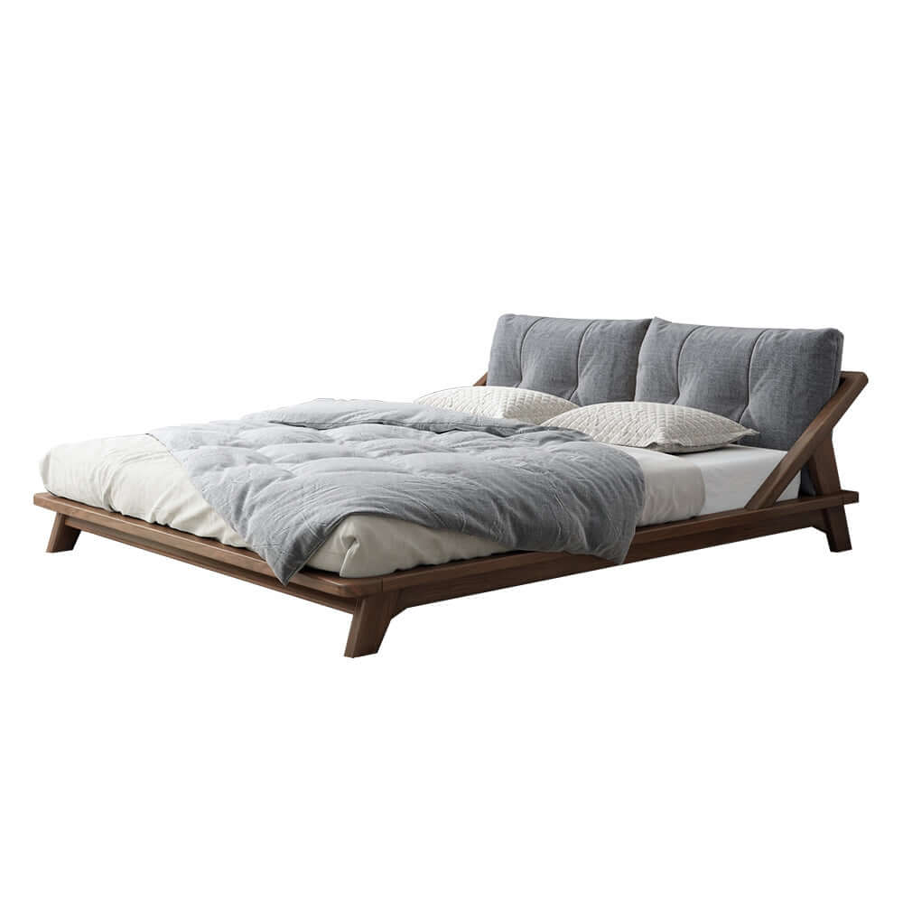 Hompkin Solid Wood Slatted Bed Frame with Tatami-Inspired Headboard