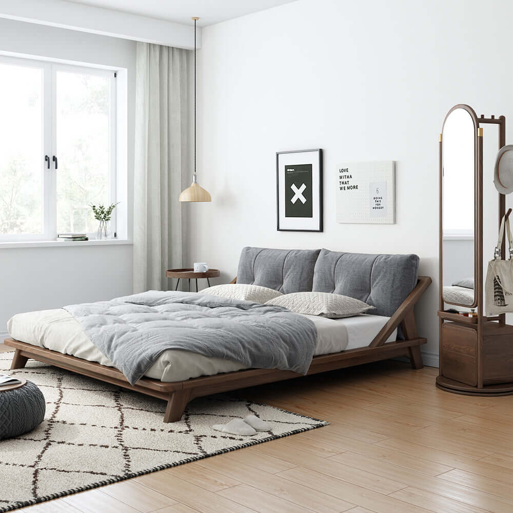 Hompkin Solid Wood Slatted Bed Frame with Tatami-Inspired Headboard