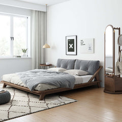 Hompkin Solid Wood Slatted Bed Frame with Tatami-Inspired Headboard