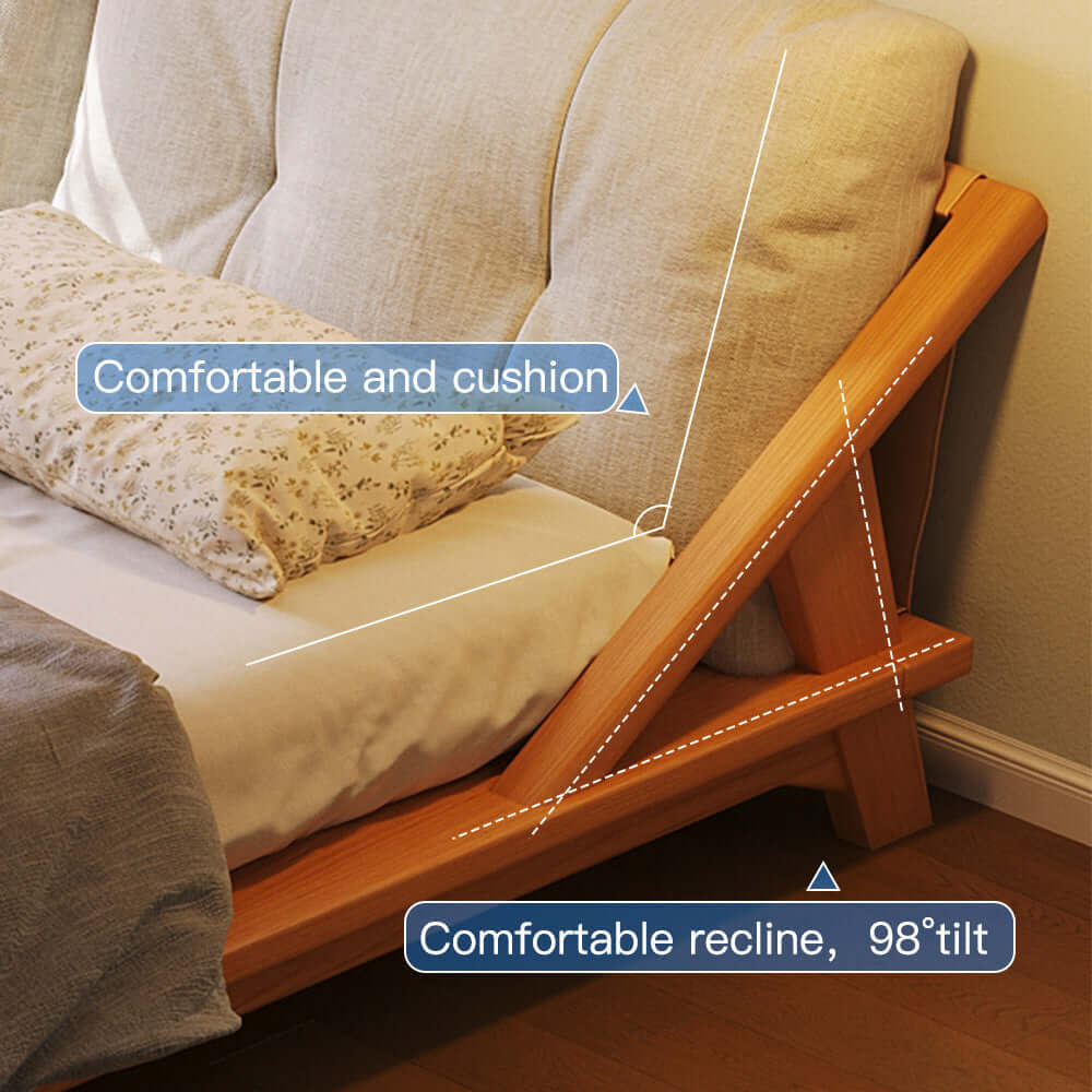 Hompkin Solid Wood Slatted Bed Frame with Tatami-Inspired Headboard