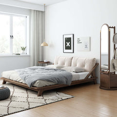 Hompkin Solid Wood Slatted Bed Frame with Tatami-Inspired Headboard Main Product Image