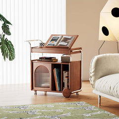 Hompkin Solid Wood Vintage Bedside Cabinet with Casters and Archival Storage