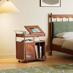 Hompkin Solid Wood Vintage Bedside Cabinet with Casters and Archival Storage