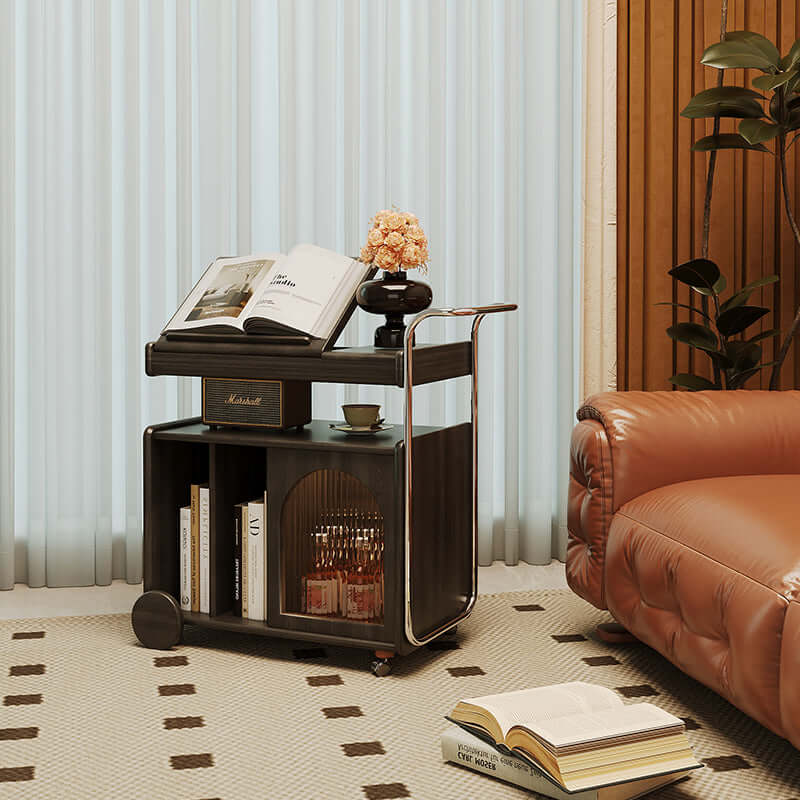 Hompkin Solid Wood Vintage Bedside Cabinet with Casters and Archival Storage