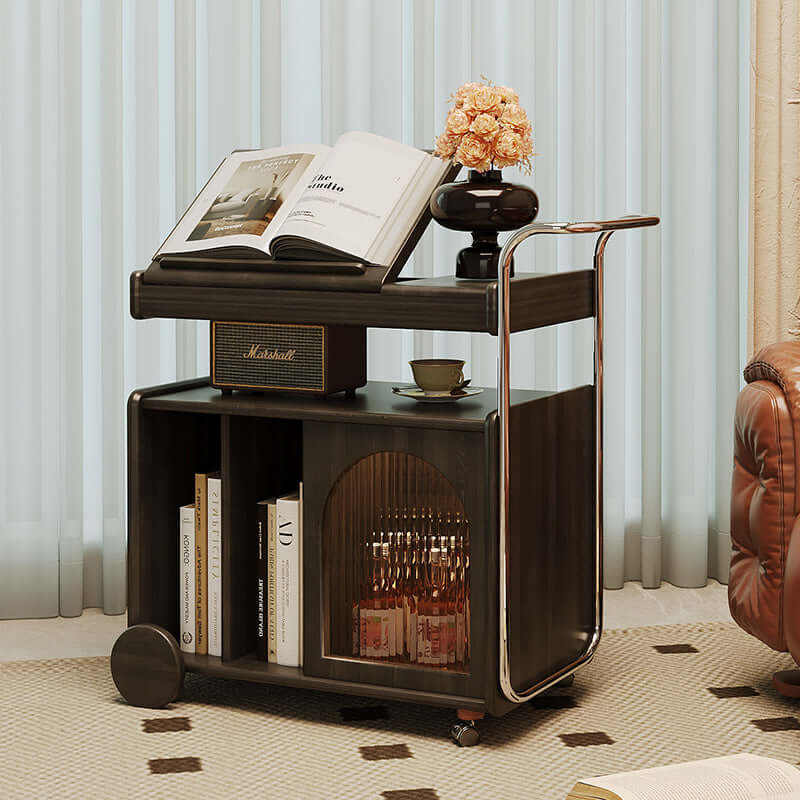 Hompkin Solid Wood Vintage Bedside Cabinet with Casters and Archival Storage