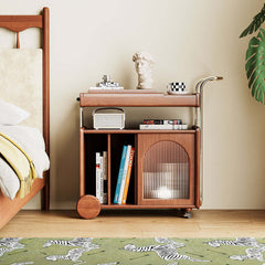 Hompkin Solid Wood Vintage Bedside Cabinet with Casters and Archival Storage Main Product Image