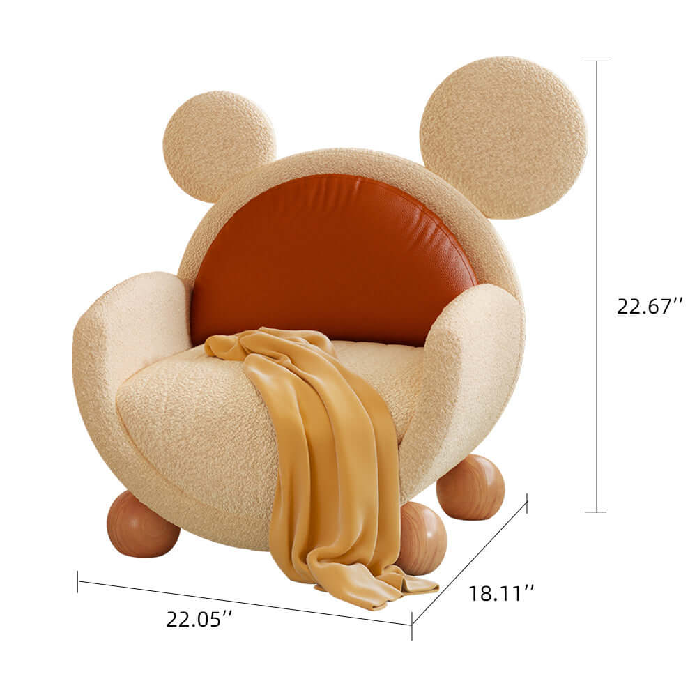 Hompkin Teddy Plush Kids Sofa with Solid Wood Frame and Caramel Leather Back