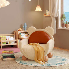 Hompkin Teddy Plush Kids Sofa with Solid Wood Frame and Caramel Leather Back Main Product Image