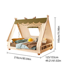 Hompkin Treehouse Children's Bed with Canopy – Solid Beech Wood, White and Red