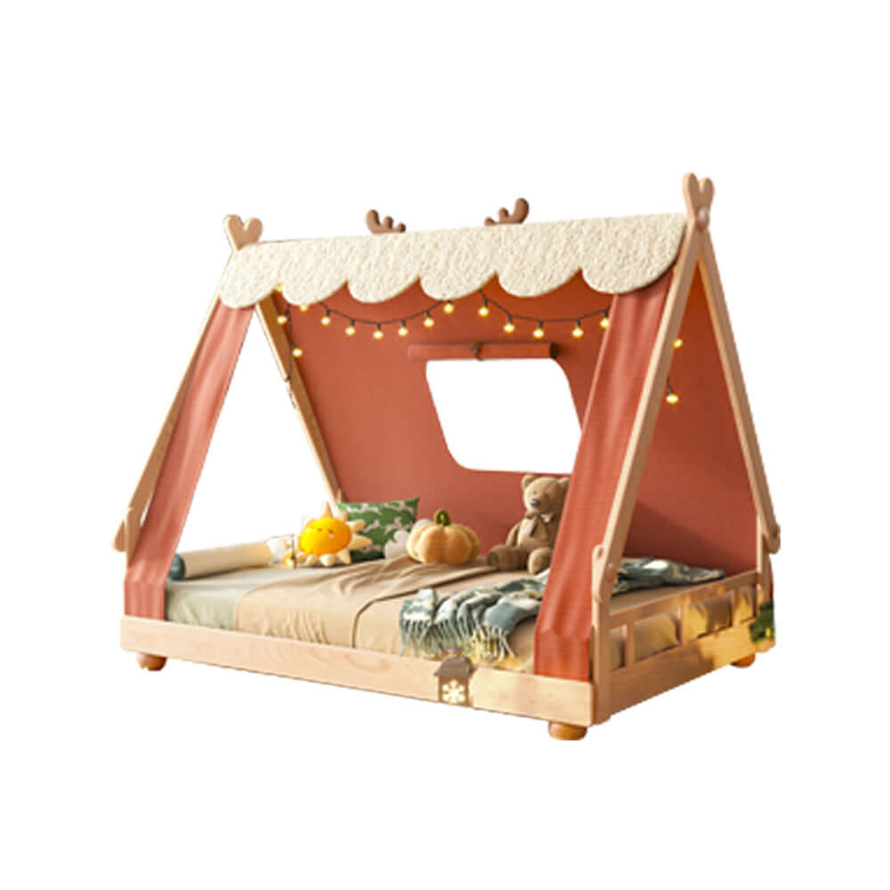 Hompkin Treehouse Children's Bed with Canopy – Solid Beech Wood, White and Red