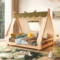 Hompkin Treehouse Children's Bed with Canopy – Solid Beech Wood, White and Red Main Product Image