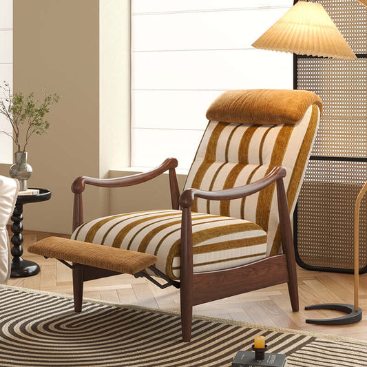 Hompkin Vintage Adjustable Accent Chair in Solid Ash Wood and Cotton-Linen or Chenille Upholstery Main Product Image