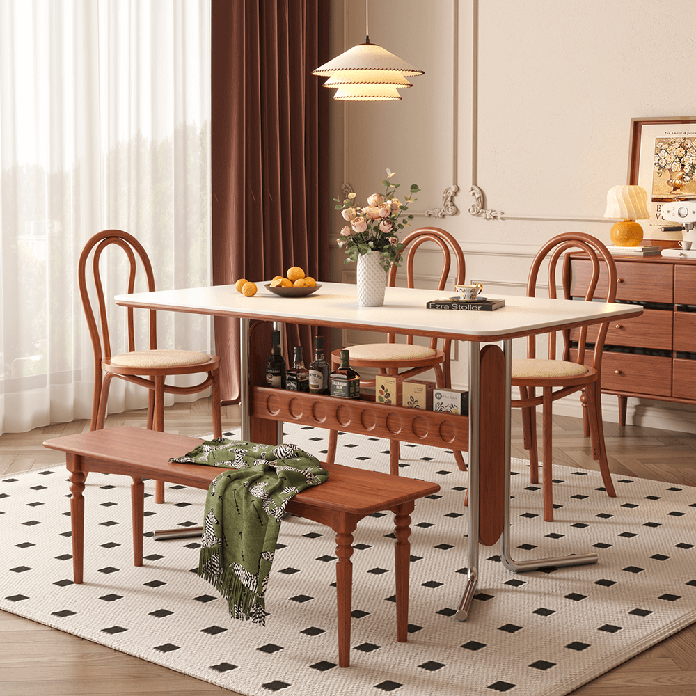 Table rectangulaire vintage combo salle à manger/bureau avec plateau en pierre frittée ou bois