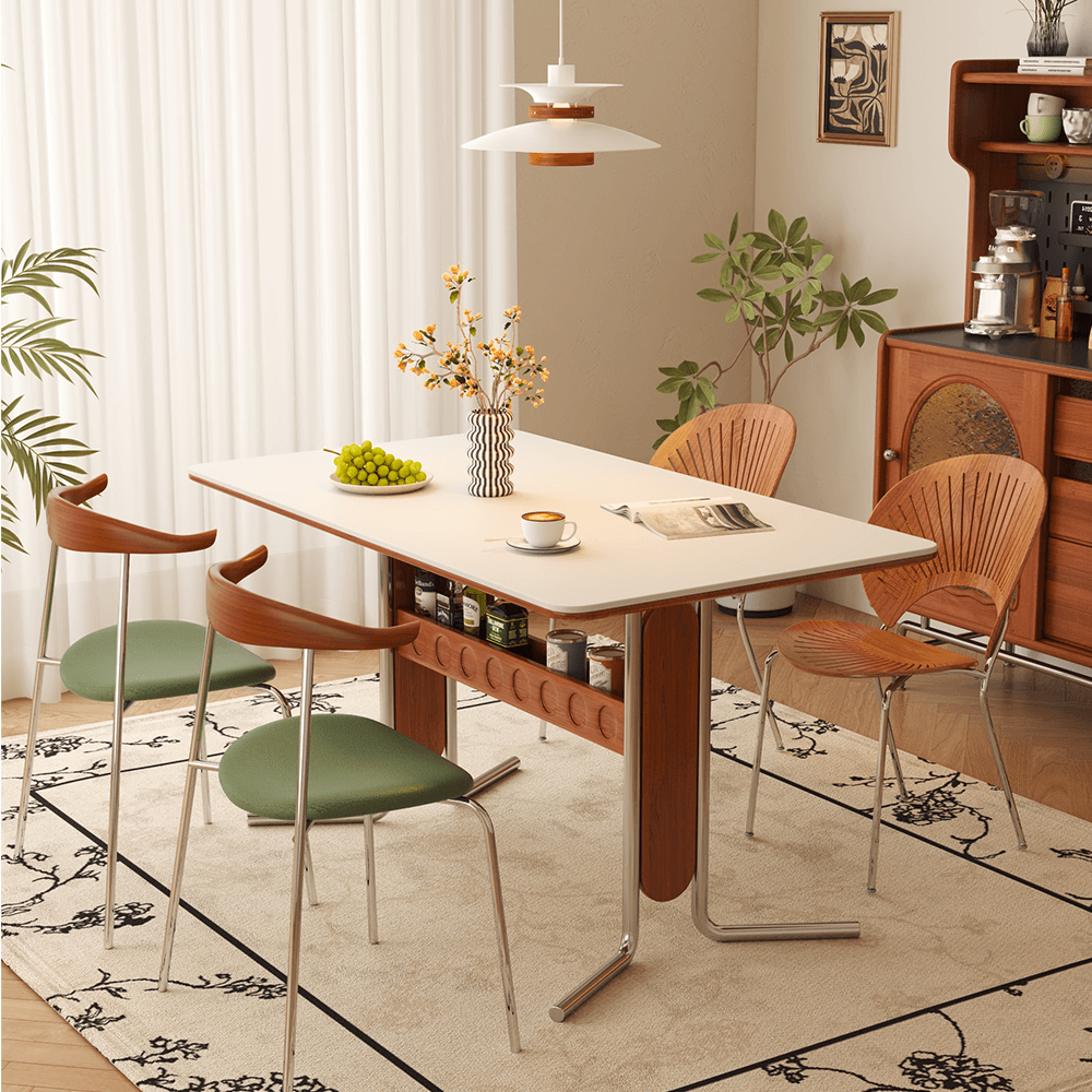 Hompkin Vintage Dining-Desk Combo Rectangle Table with Sintered Stone or Wood Top