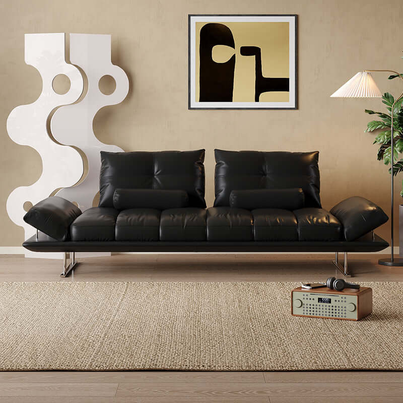 Hompkin Vintage Dual-Sided Island Sofa in Top-Grain Leather and Stainless Steel Main Product Image