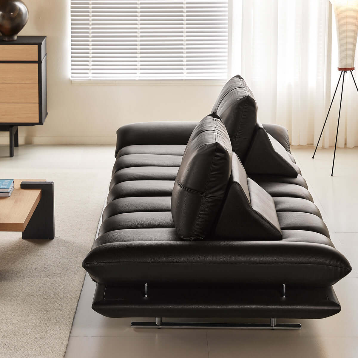 Hompkin Vintage Dual-Sided Island Sofa in Top-Grain Leather and Stainless Steel