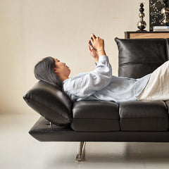 Hompkin Vintage Dual-Sided Island Sofa in Top-Grain Leather and Stainless Steel