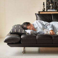 Hompkin Vintage Dual-Sided Island Sofa in Top-Grain Leather and Stainless Steel