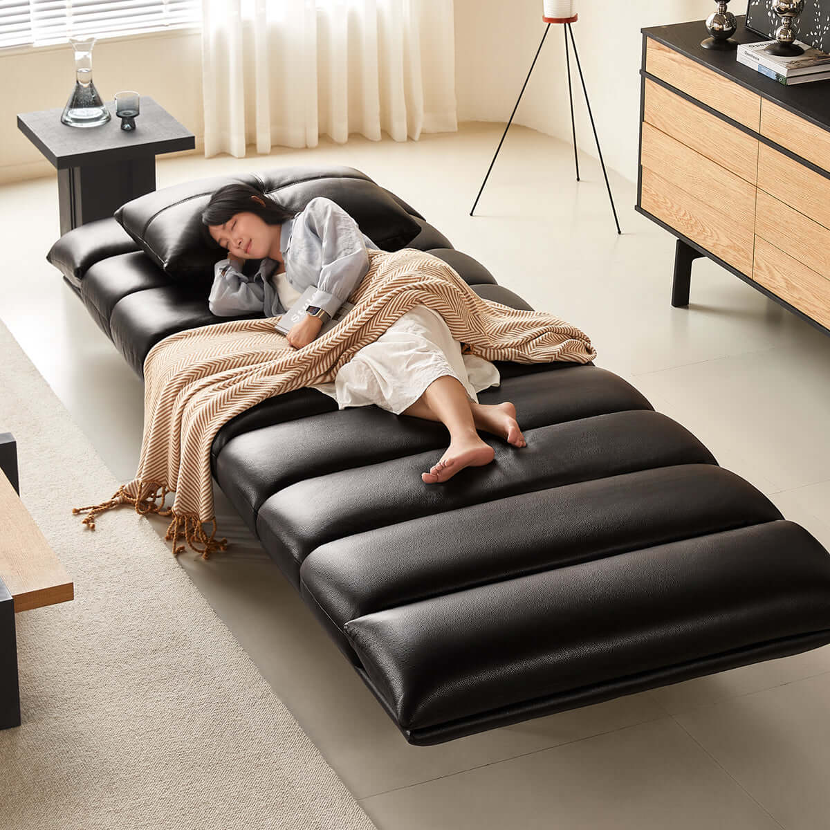 Hompkin Vintage Dual-Sided Island Sofa in Top-Grain Leather and Stainless Steel