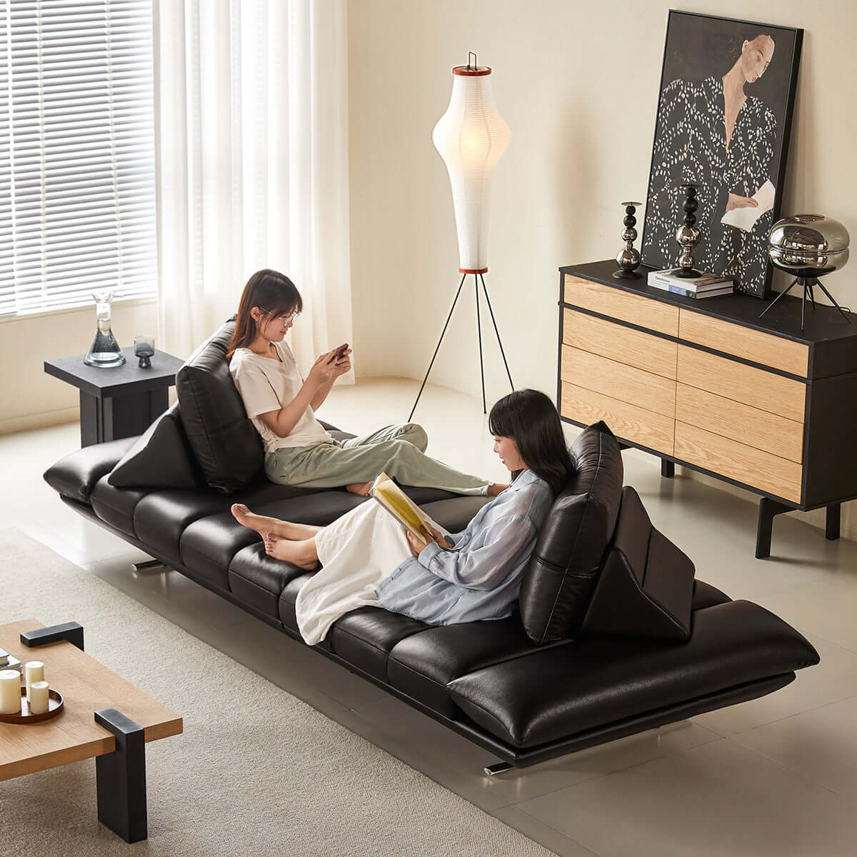 Hompkin Vintage Dual-Sided Island Sofa in Top-Grain Leather and Stainless Steel