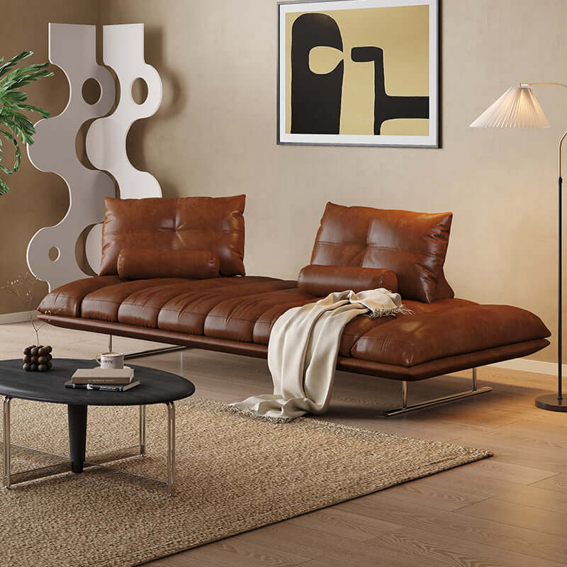 Hompkin Vintage Dual-Sided Island Sofa in Top-Grain Leather and Stainless Steel