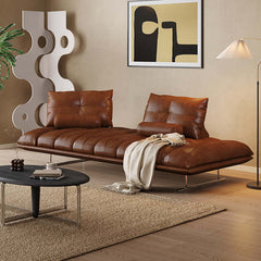 Hompkin Vintage Dual-Sided Island Sofa in Top-Grain Leather and Stainless Steel