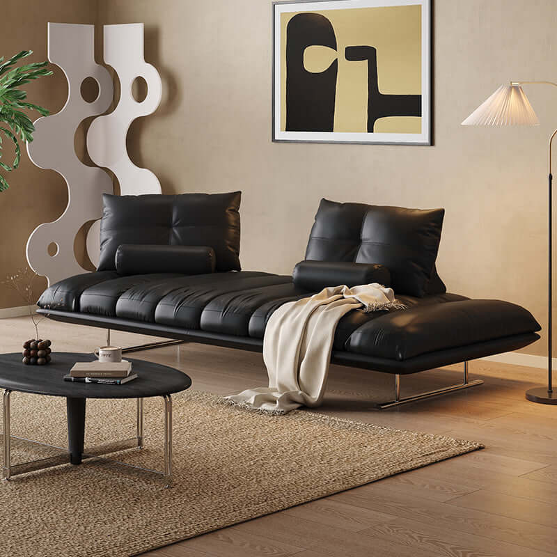 Hompkin Vintage Dual-Sided Island Sofa in Top-Grain Leather and Stainless Steel