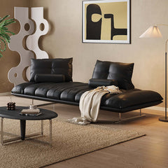 Hompkin Vintage Dual-Sided Island Sofa in Top-Grain Leather and Stainless Steel