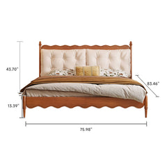 Hompkin Vintage Slatted Bed Frame in Solid Wood with Tufted Fabric Headboard