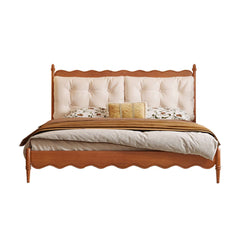 Hompkin Vintage Slatted Bed Frame in Solid Wood with Tufted Fabric Headboard
