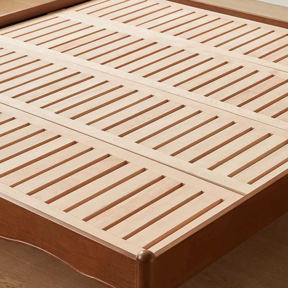 Hompkin Vintage Solid Wood Slatted Bed Frame with Elevated Headboard