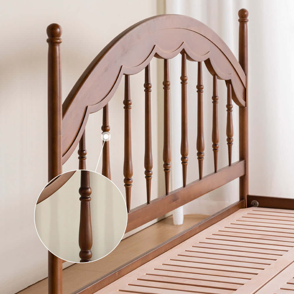 Hompkin Vintage Solid Wood Slatted Bed Frame with Elevated Headboard