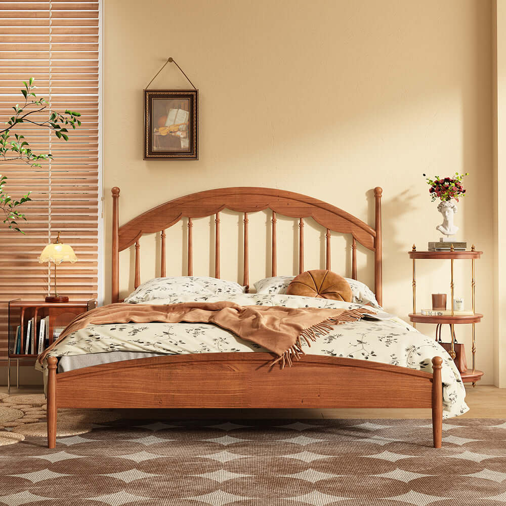 Hompkin Vintage Solid Wood Slatted Bed Frame with Elevated Headboard Main Product Image